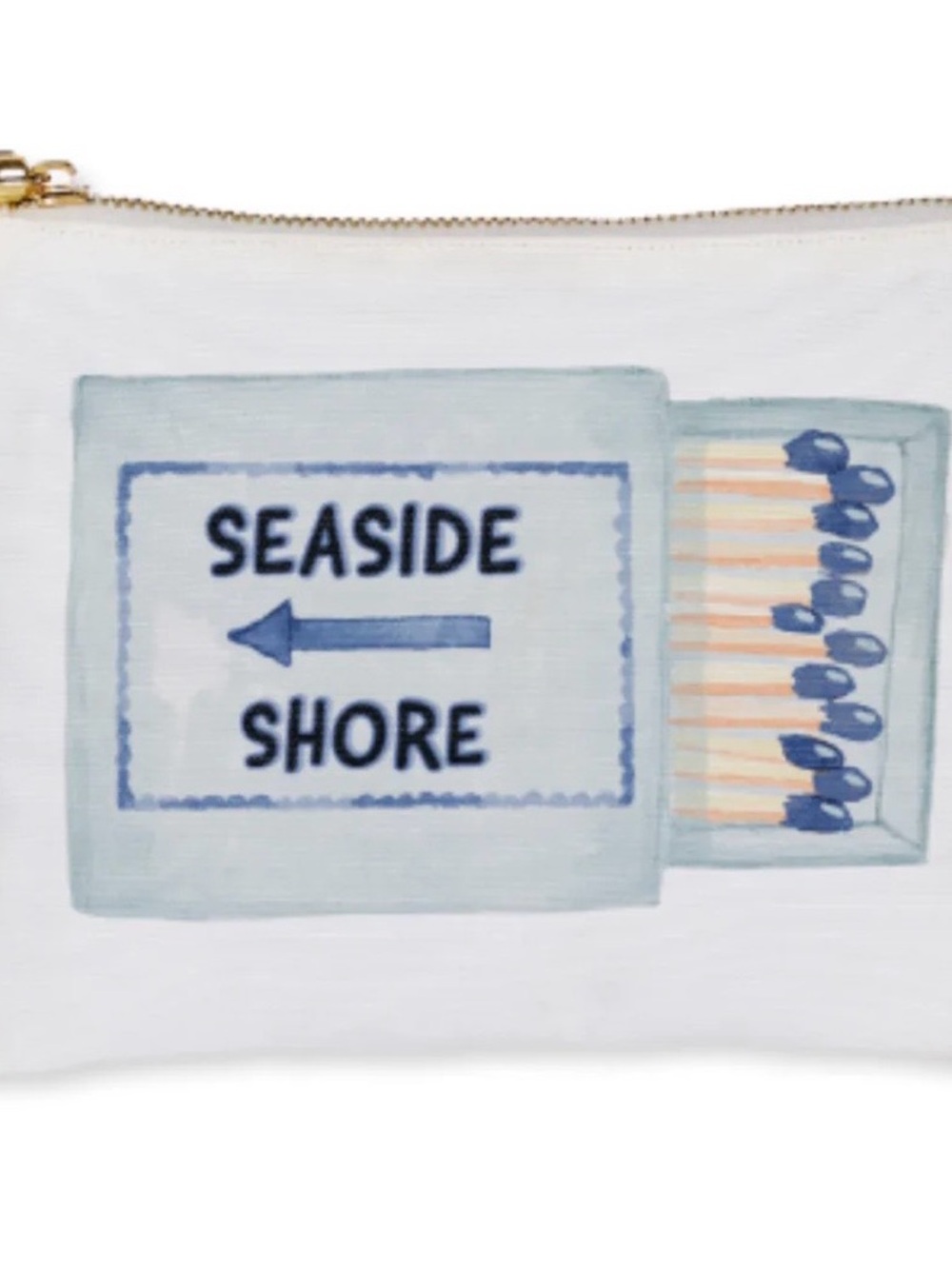 Seaside Shore Matchbox Print Pouch in White and Blue